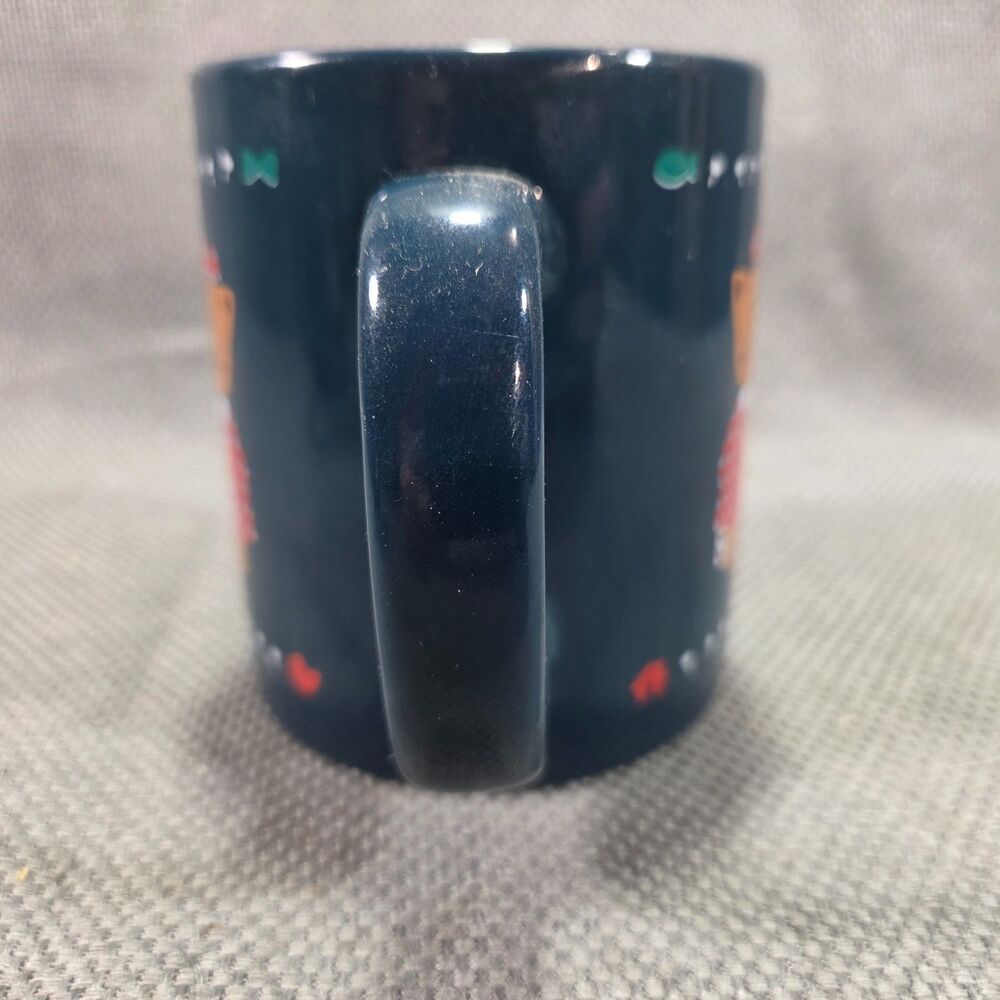 Vintage 1989 Sanrio Colors Bear Ceramic Coffee Mug Navy Blue Plaid Dress Japan
